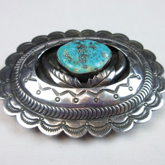 VTG Native American Silver Turquoise Belt Buckle - Picture 4 of 6